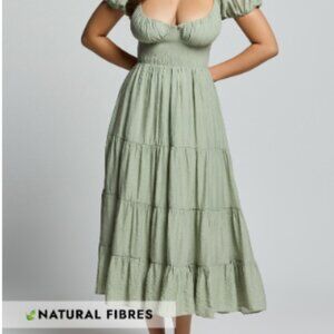 Anita Midi Dress - Puff Sleeve Tiered Dress in Sage